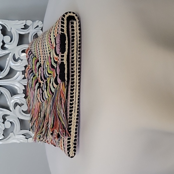 Stella & Dot Taj Bohemian Multicolored Striped Fringe Clutch - Picture 7 of 14